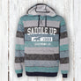 Vintage Saddle Up Striped Fleece Hoodie – Unisex Horse Rider Sweatshirt with Zipper Pocket